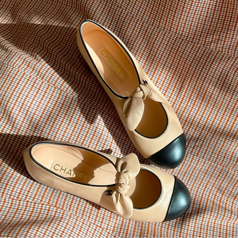 New CHANEL 25C  Lambskin Maryjane Bow Ballet Shoes